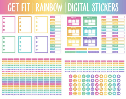 Get Fit Rainbow Digital Stickers | GoodNotes & iPad | Fitness, Health, Self-Care, Workout, Celeste, Unicorn