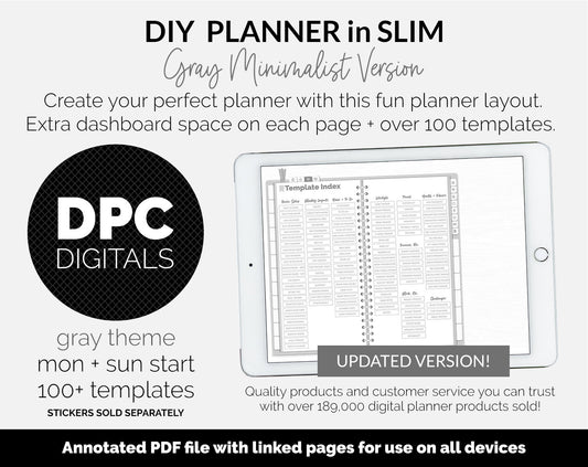 DIY Slim Digital Planner | Gray | Minimalist | Whiteout | GoodNotes, iPad & Android