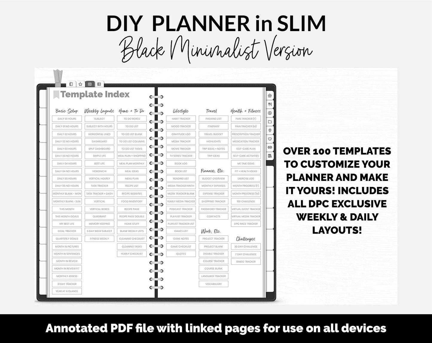 DIY Slim Digital Planner | Black | Minimalist | GoodNotes, iPad & Android