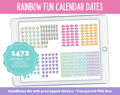 Rainbow Fun Calendar Date Digital Stickers | GoodNotes, iPad and Android