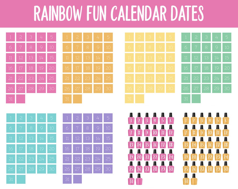 Rainbow Fun Calendar Date Digital Stickers | GoodNotes, iPad and Android