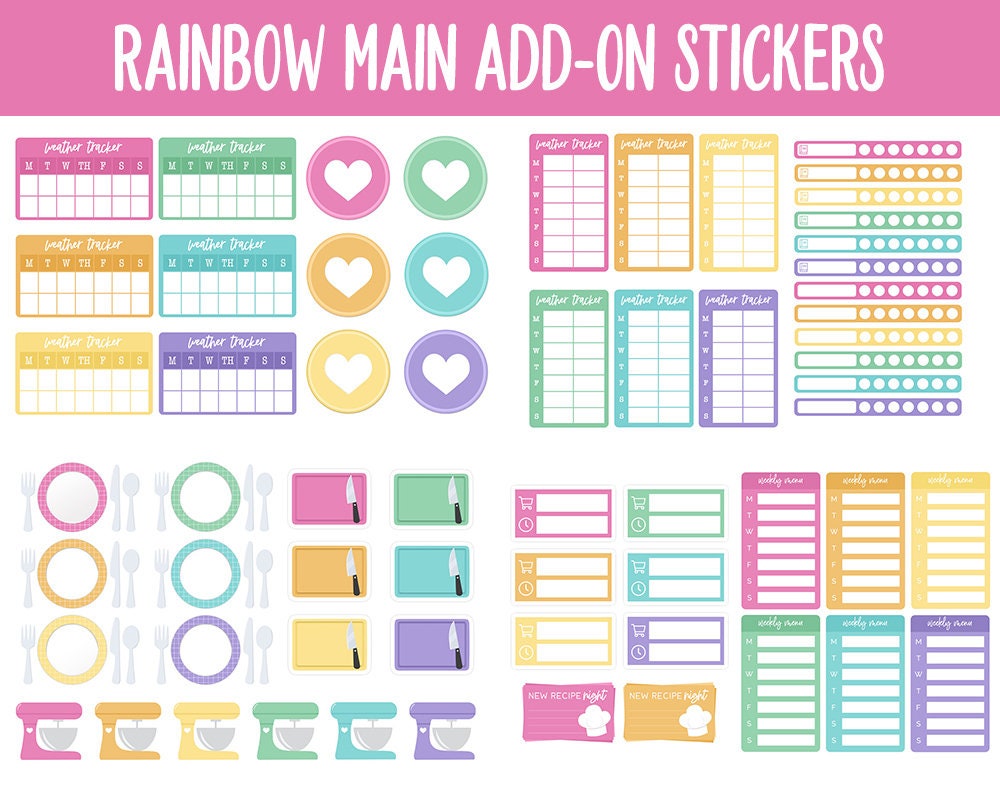 Rainbow Add-On Digital Stickers | GoodNotes & iPad | Trackers, Budget, Meal Planning, Health, Habits