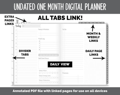 Undated One Month Digital Planner | Whiteout Theme - Dashboard Weekly | GoodNotes, iPad & Android