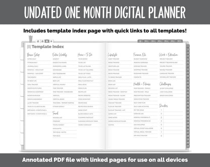 Undated One Month Digital Planner | Whiteout Theme - Simple Life Weekly | GoodNotes, iPad & Android