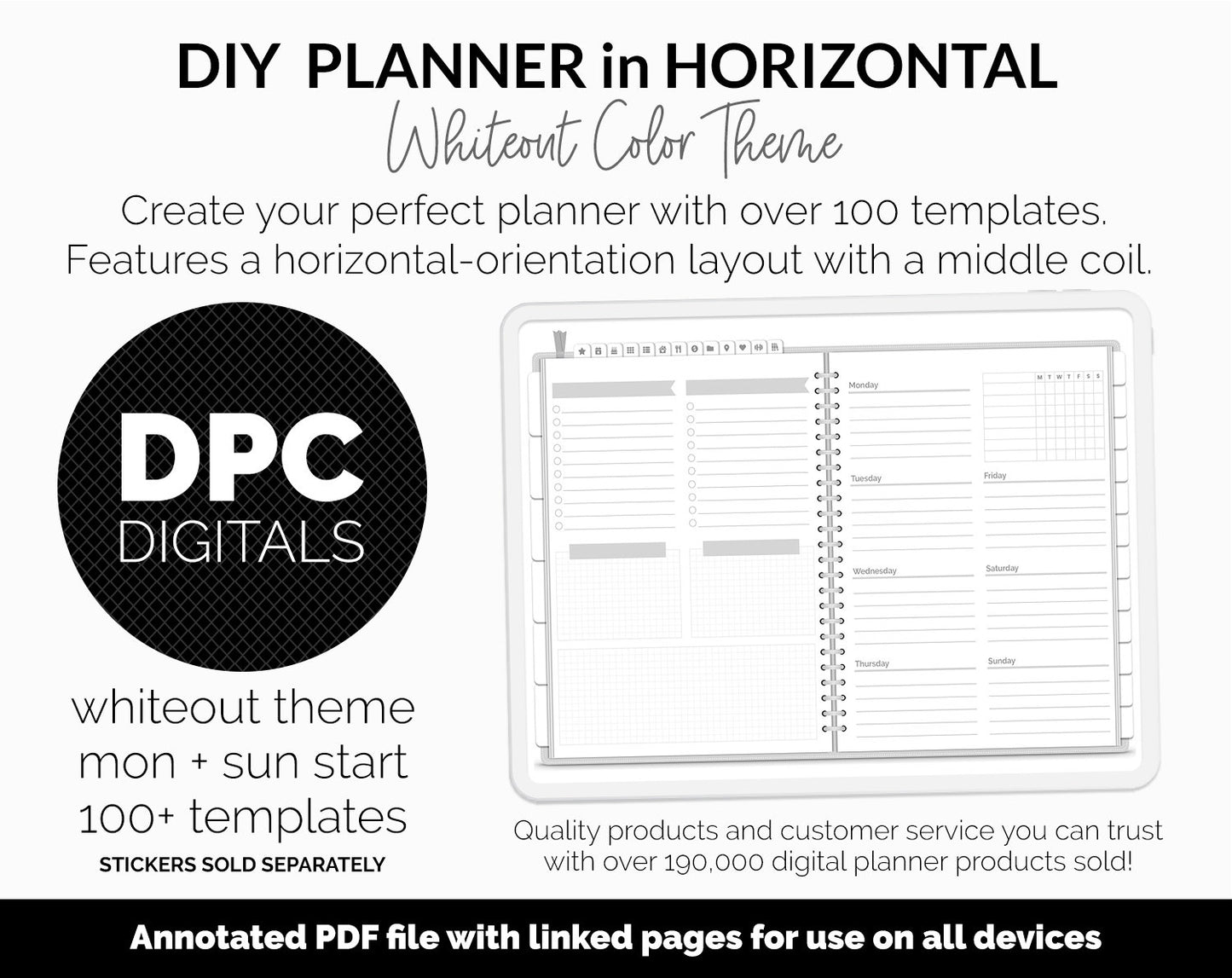 DIY Horizontal Digital Planner | Whiteout Theme