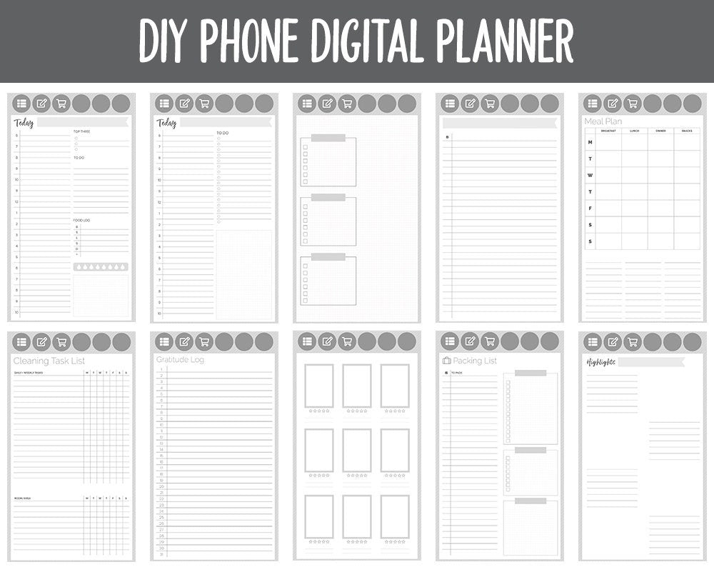 DIY Phone Digital Planner | Whiteout Theme | Goodnotes, iPad & Android | Hobonichi, Notebook