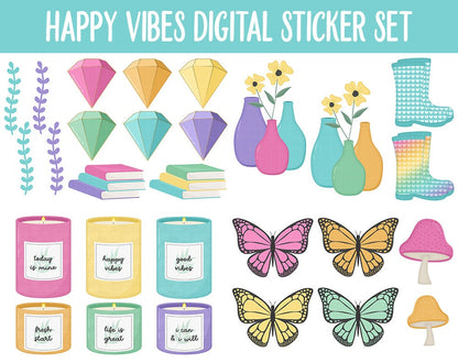Happy Vibes Digital Planner Stickers | GoodNotes, iPad and Android | Rainbow Theme | Weather, Rainbows, Sunshine, Spring
