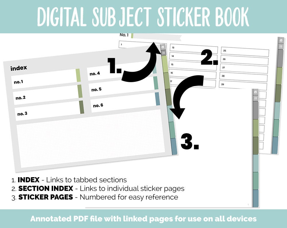 Blank Subject Digital Sticker Books | Tranquil Theme | Goodnotes, iPad & Android | Blank Notebook, Tabbed
