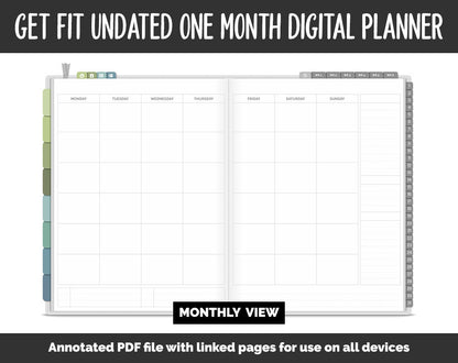 Undated Get Fit One Month Digital Planner | Tranquil Theme | GoodNotes, iPad & Android | Fitness, Self-Care, Health, Workout