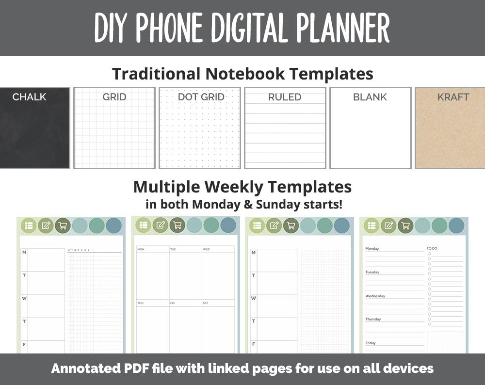DIY Phone Digital Planner | Tranquil Theme | Goodnotes, iPad & Android