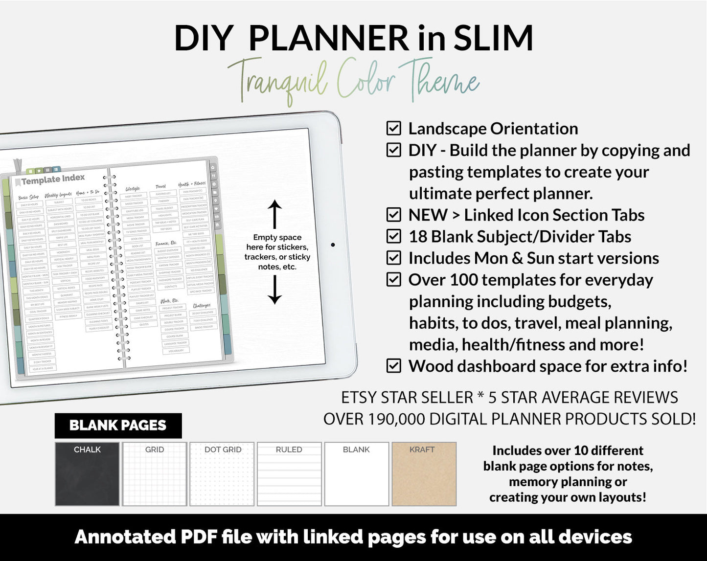 DIY Slim Digital Planner | Tranquil Theme | GoodNotes, iPad & Android