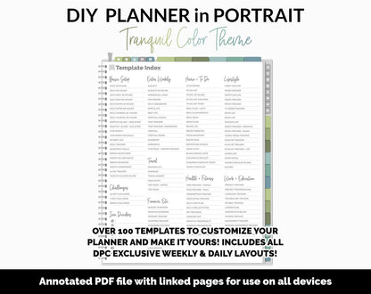 DIY Portrait Digital Planner | Tranquil Theme | Goodnotes, iPad & Android