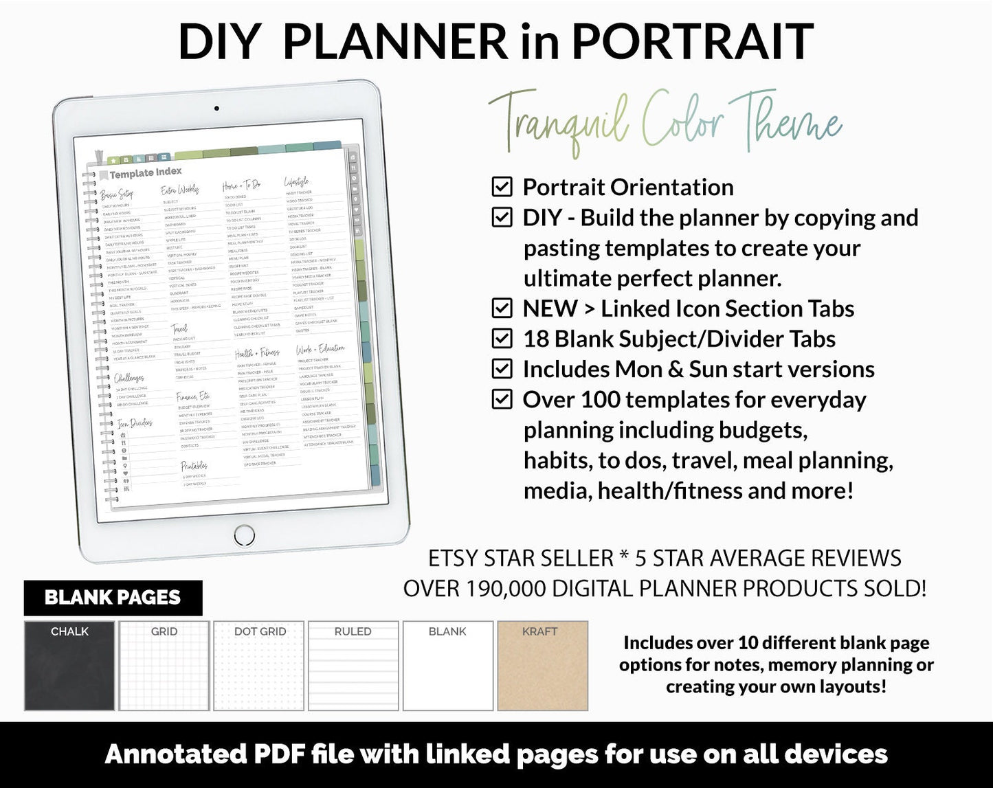 DIY Portrait Digital Planner | Tranquil Theme | Goodnotes, iPad & Android