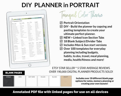 DIY Portrait Digital Planner | Tranquil Theme | Goodnotes, iPad & Android