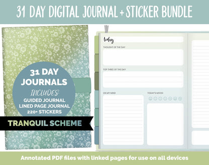 31 Day Digital Journal + Sticker Bundle | Tranquil Theme