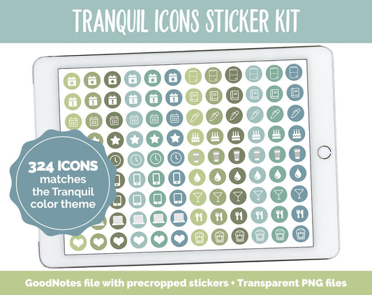 Tranquil Icons Digital Planner Stickers | GoodNotes, iPad and Android | Icons, Life, Weather, Everyday