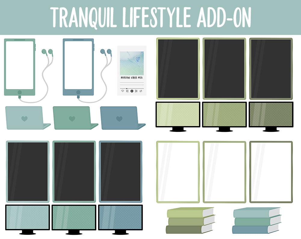 Tranquil Lifestyle Add-On Digital Stickers | GoodNotes & iPad | TV, Playlist, Travel, Reading, Work, Groceries