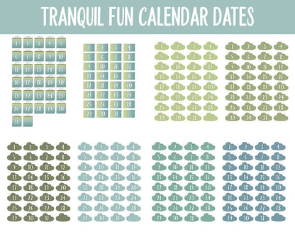 Tranquil Fun Calendar Date Digital Stickers | GoodNotes, iPad and Android