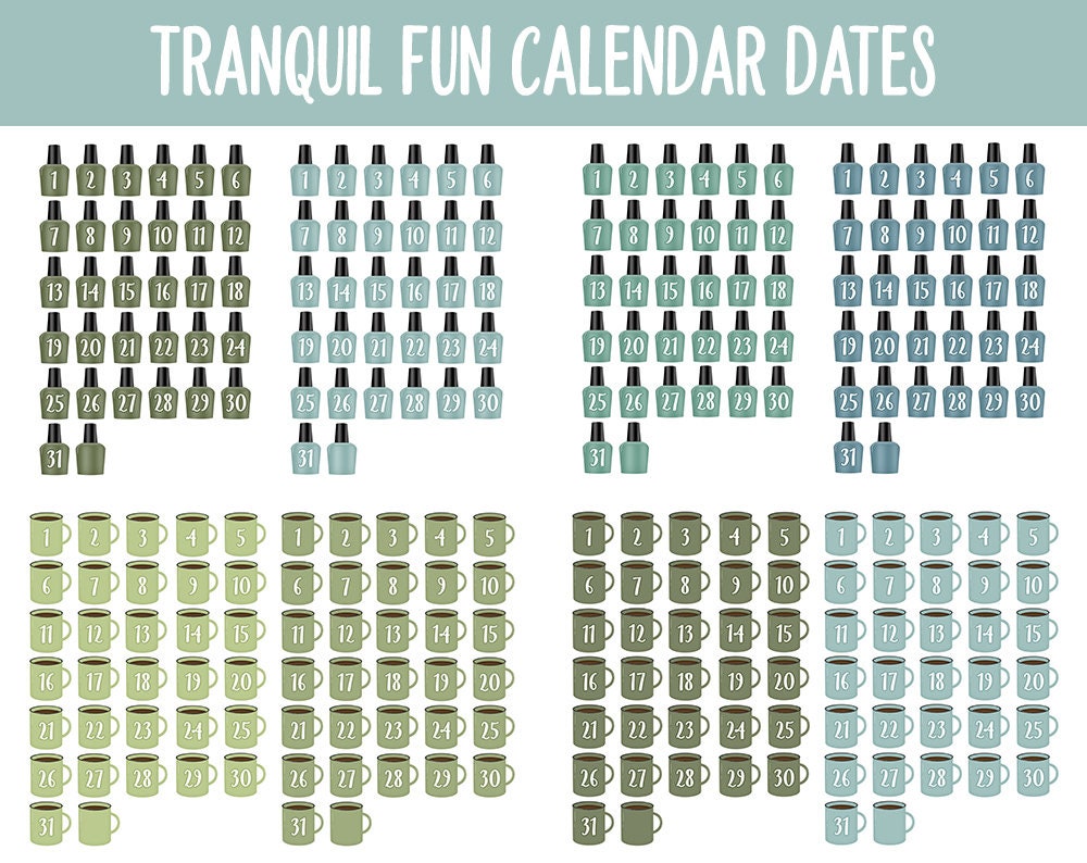 Tranquil Fun Calendar Date Digital Stickers | GoodNotes, iPad and Android