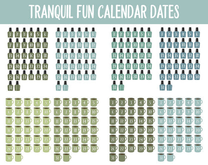 Tranquil Fun Calendar Date Digital Stickers | GoodNotes, iPad and Android