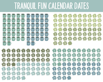 Tranquil Fun Calendar Date Digital Stickers | GoodNotes, iPad and Android