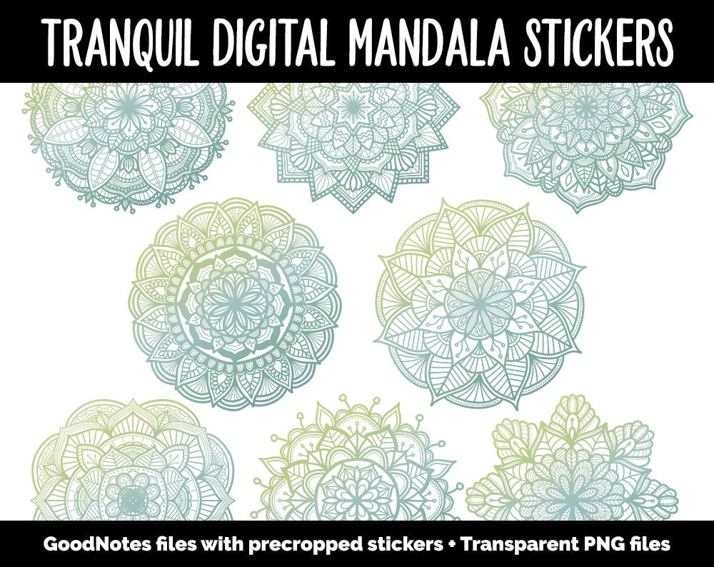 Tranquil Mandala Digital Planner Stickers | GoodNotes, iPad and Android | Gradient, Ombre, Coloring