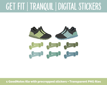 Get Fit Tranquil Digital Stickers | GoodNotes & iPad | Fitness, Health, Self-Care, Workout, Huey, Hedgehog
