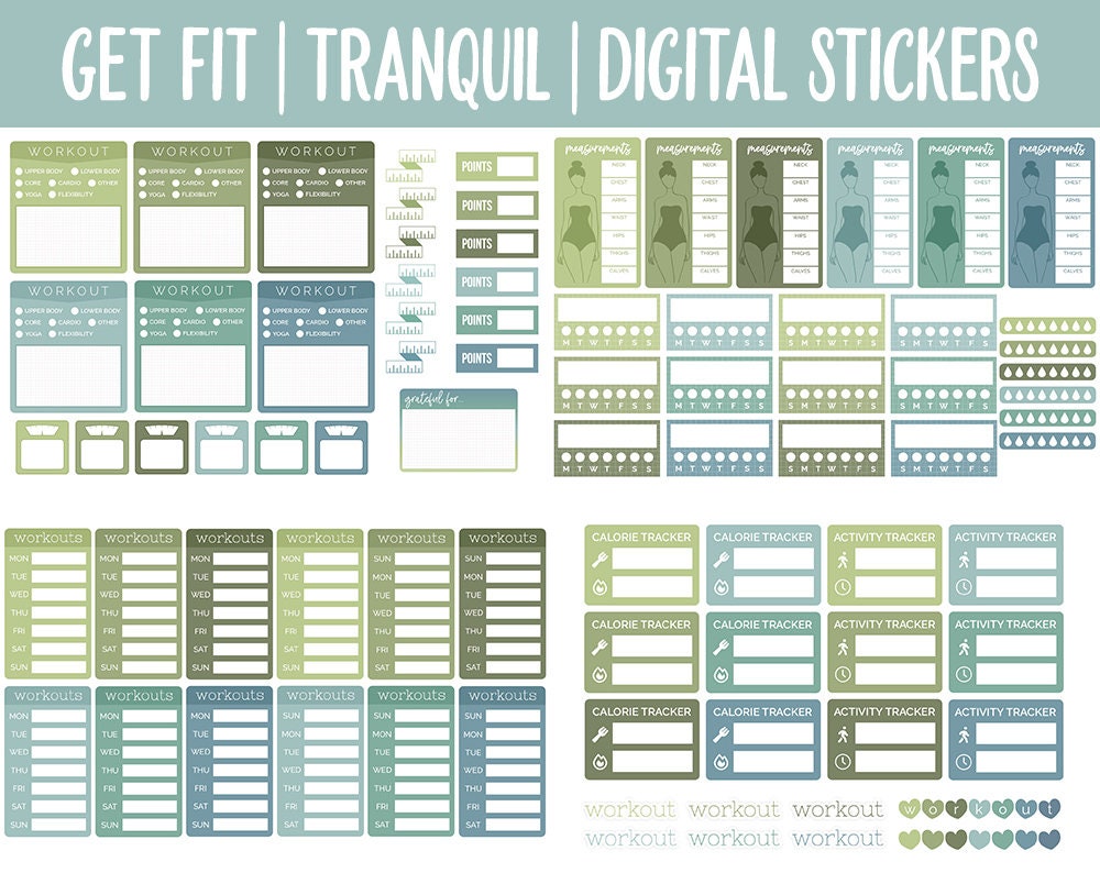 Get Fit Tranquil Digital Stickers | GoodNotes & iPad | Fitness, Health, Self-Care, Workout, Huey, Hedgehog