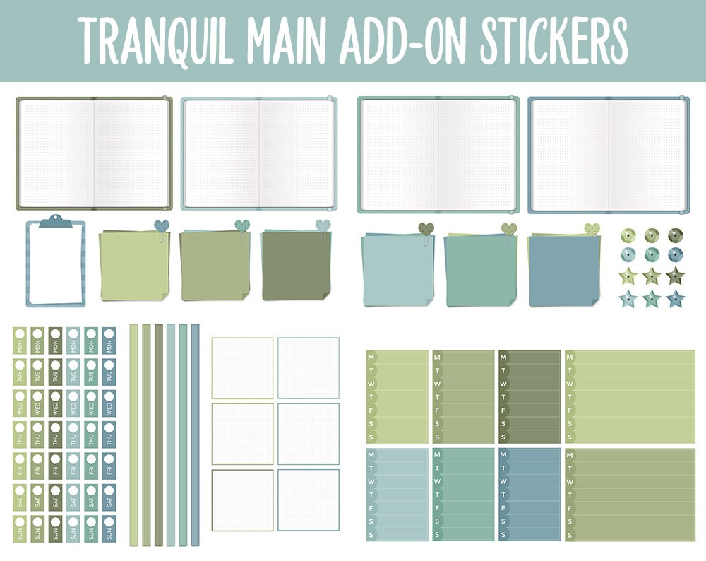 Tranquil Add-On Digital Stickers | GoodNotes & iPad | Trackers, Budget, Meal Planning, Health, Habits