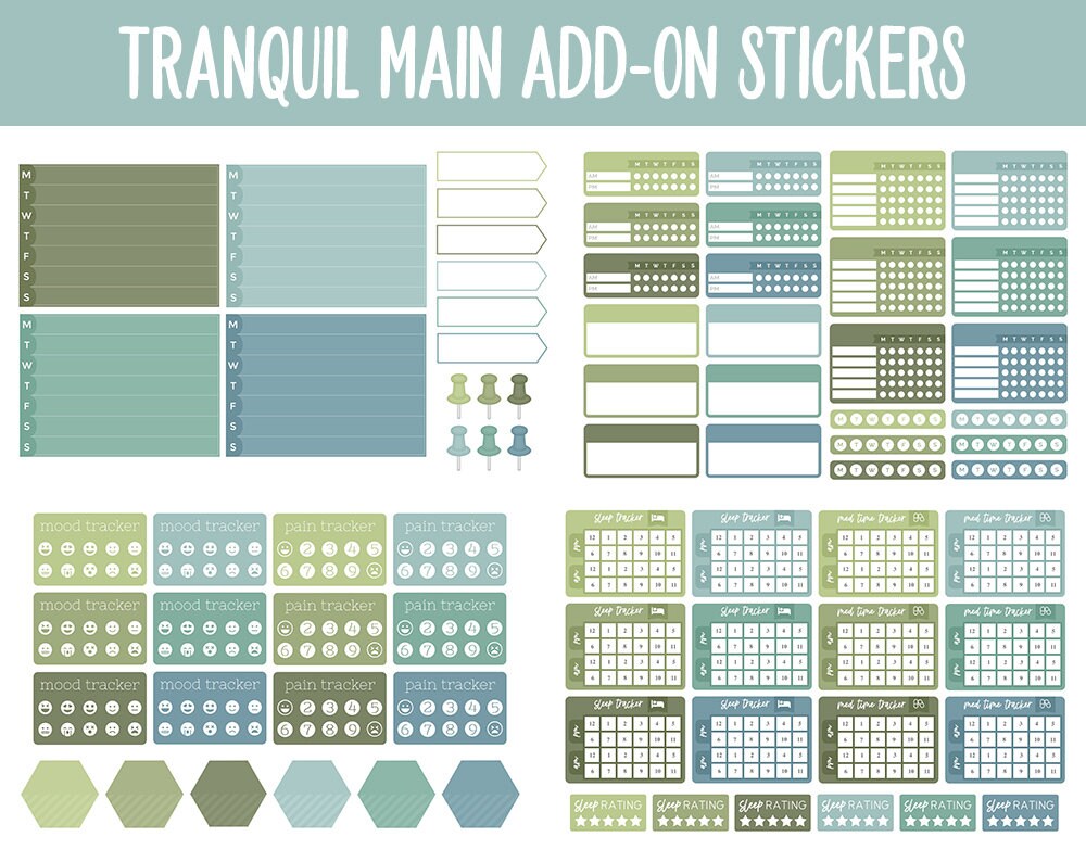 Tranquil Add-On Digital Stickers | GoodNotes & iPad | Trackers, Budget, Meal Planning, Health, Habits