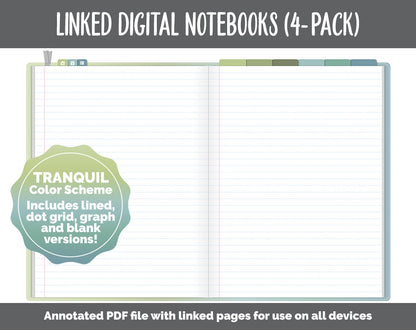 Linked Digital Notebooks 4- Pack | Tranquil Theme | GoodNotes, iPad & Android