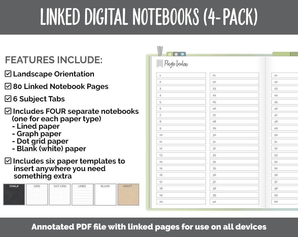 Linked Digital Notebooks 4- Pack | Tranquil Theme | GoodNotes, iPad & Android