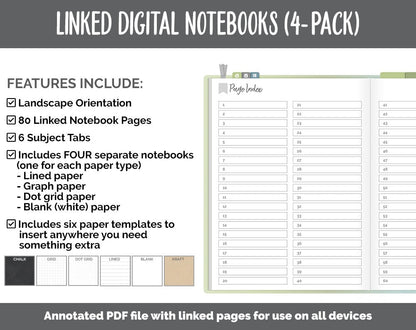 Linked Digital Notebooks 4- Pack | Tranquil Theme | GoodNotes, iPad & Android