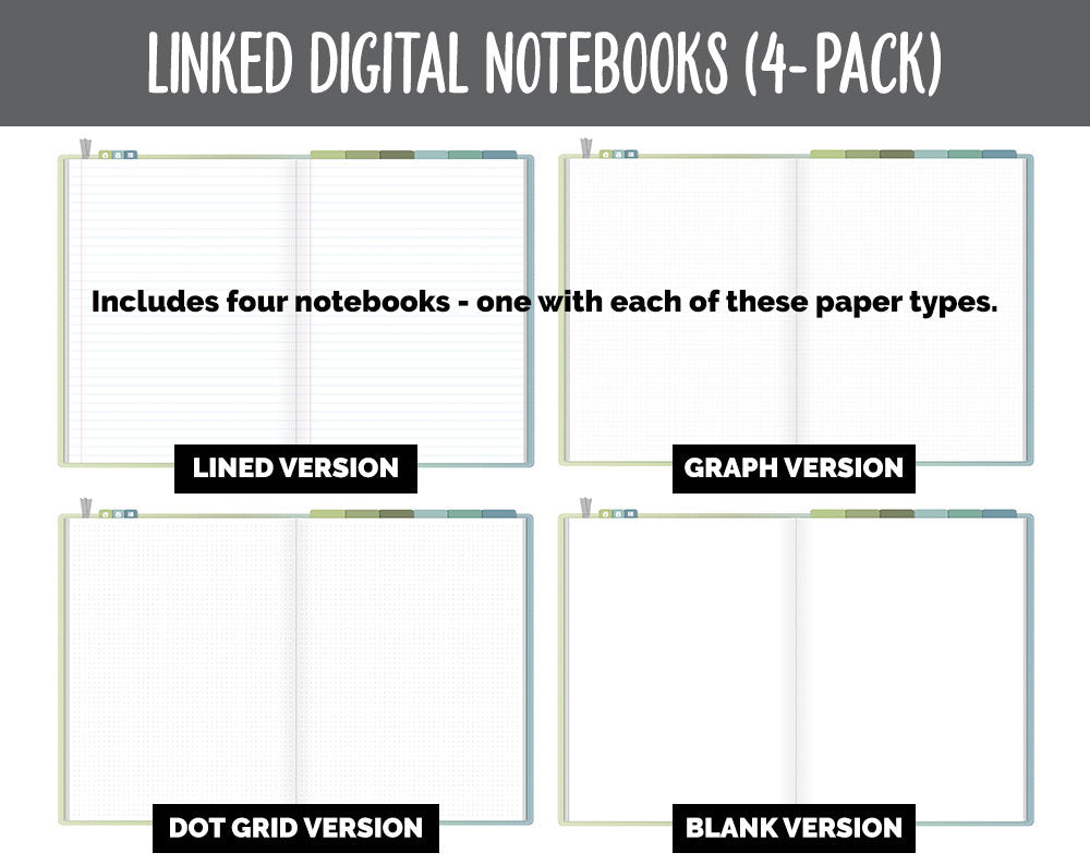 Linked Digital Notebooks 4- Pack | Tranquil Theme | GoodNotes, iPad & Android