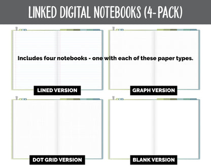 Linked Digital Notebooks 4- Pack | Tranquil Theme | GoodNotes, iPad & Android