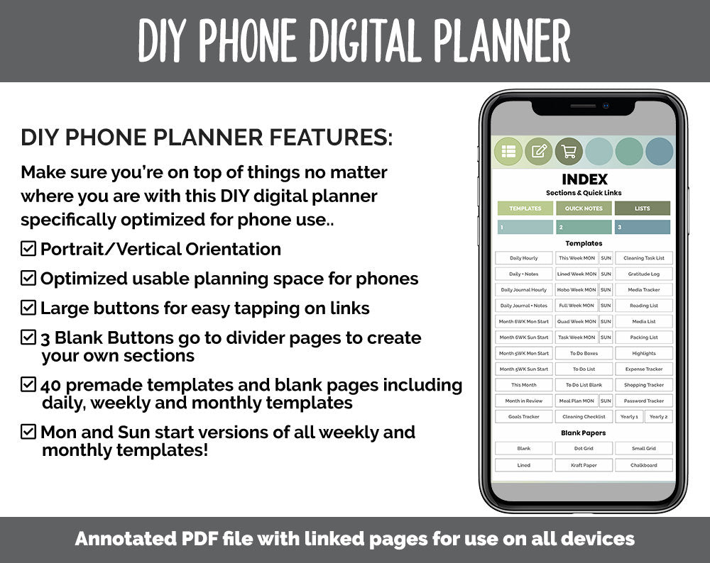 DIY Phone Digital Planner | Tranquil Theme | Goodnotes, iPad & Android