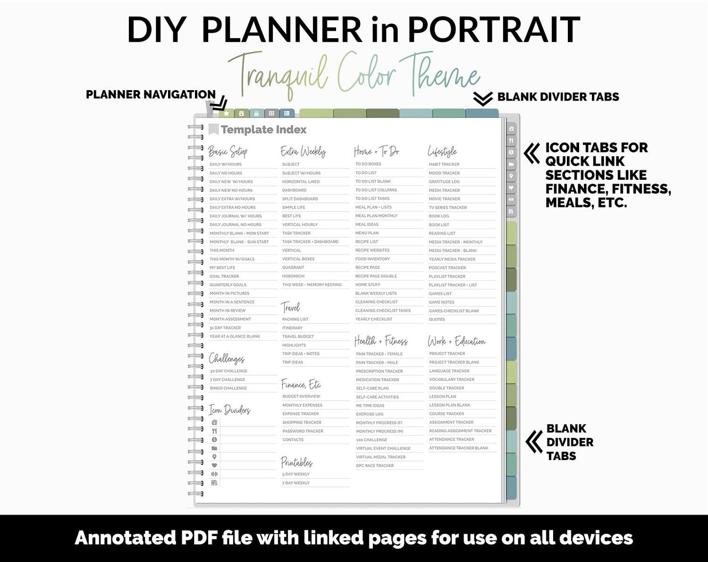 DIY Portrait Digital Planner | Tranquil Theme | Goodnotes, iPad & Android