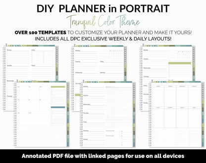 DIY Portrait Digital Planner | Tranquil Theme | Goodnotes, iPad & Android