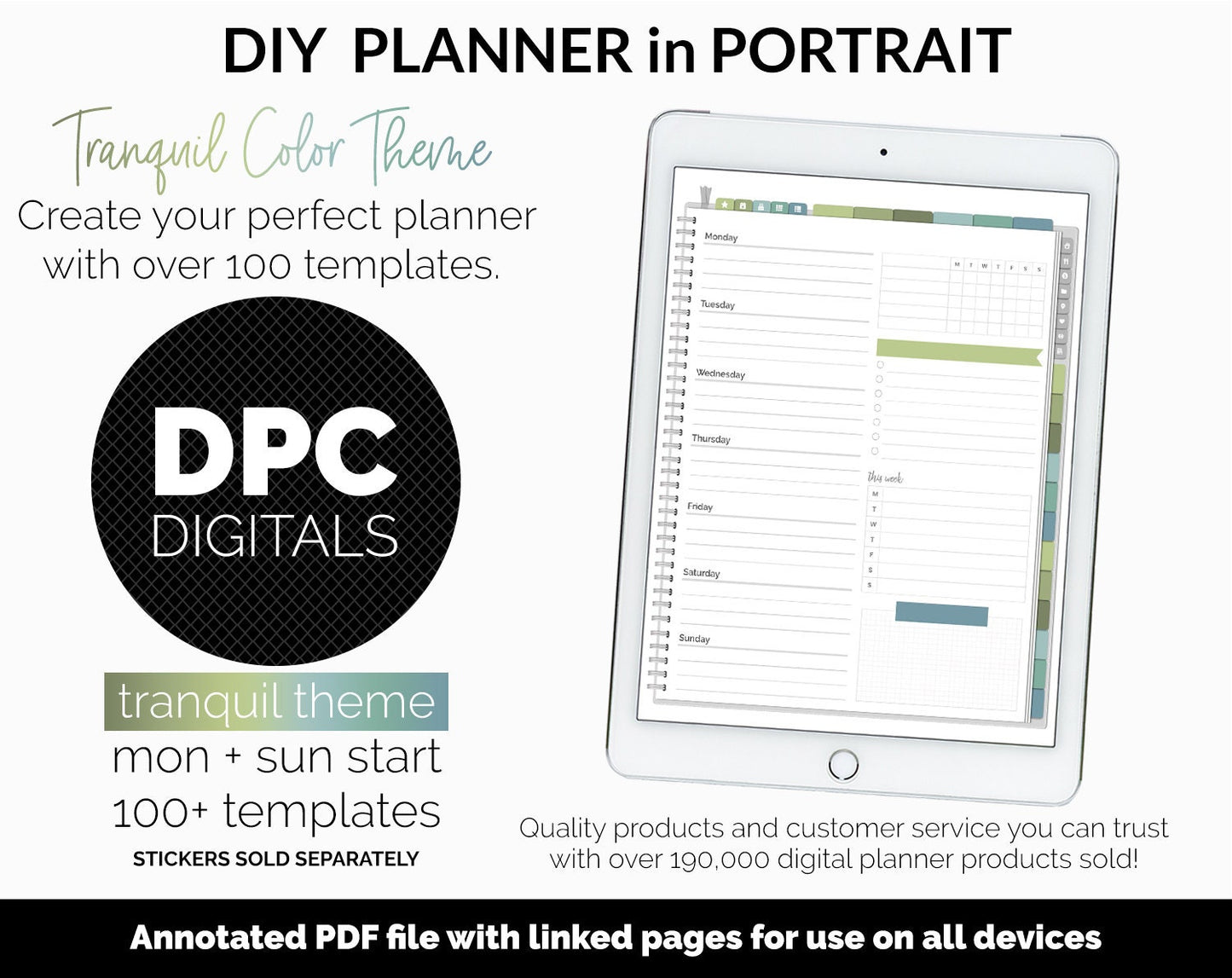 DIY Portrait Digital Planner | Tranquil Theme | Goodnotes, iPad & Android