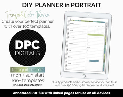 DIY Portrait Digital Planner | Tranquil Theme | Goodnotes, iPad & Android