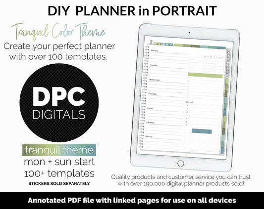 DIY Portrait Digital Planner | Tranquil Theme | Goodnotes, iPad & Android