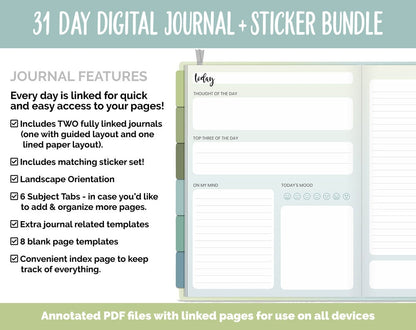 31 Day Digital Journal + Sticker Bundle | Tranquil Theme