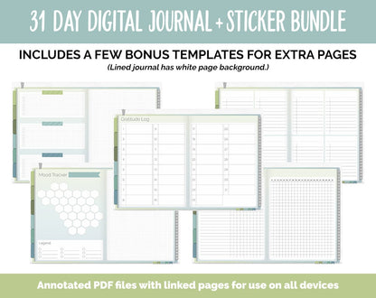 31 Day Digital Journal + Sticker Bundle | Tranquil Theme