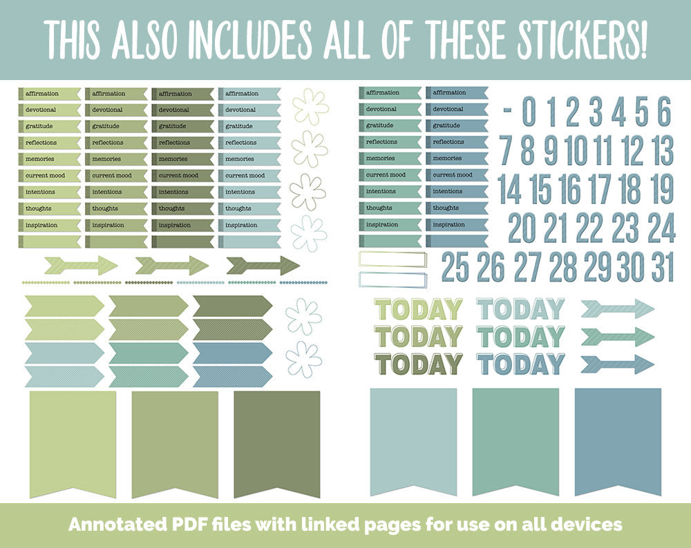 31 Day Digital Journal + Sticker Bundle | Tranquil Theme