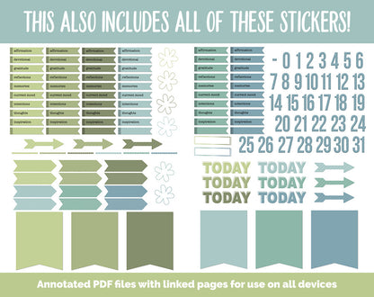 31 Day Digital Journal + Sticker Bundle | Tranquil Theme