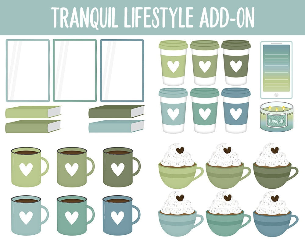 Tranquil Lifestyle Add-On Digital Stickers | GoodNotes & iPad | TV, Playlist, Travel, Reading, Work, Groceries