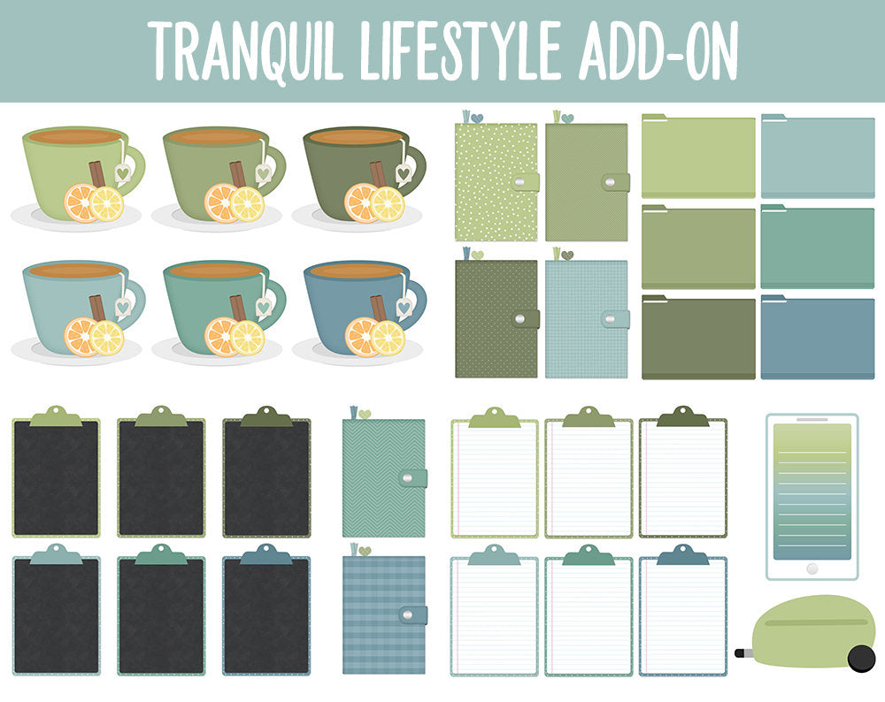 Tranquil Lifestyle Add-On Digital Stickers | GoodNotes & iPad | TV, Playlist, Travel, Reading, Work, Groceries