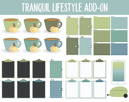 Tranquil Lifestyle Add-On Digital Stickers | GoodNotes & iPad | TV, Playlist, Travel, Reading, Work, Groceries