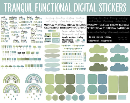 Tranquil Functional Digital Sticker Set | GoodNotes, iPad & Android | Papers, Sticky Notes, Chores, Work, Adulting, Tasks, Dates