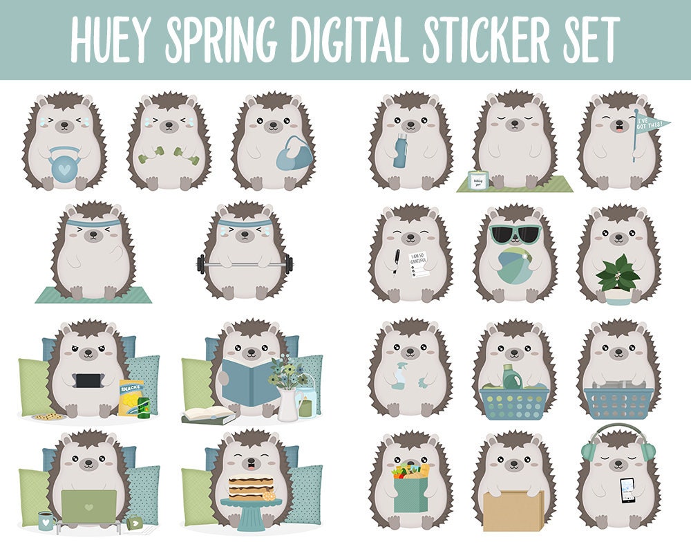 Huey the Hedgehog Spring Digital Planner Stickers | GoodNotes, iPad and Android | Gardening, Cleaning, Work, Tasks, Activities, Planning